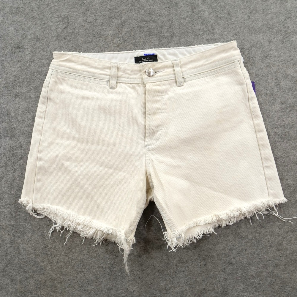 APC Denim Shorts Womens 27 Cream Off White Natural Raw Frayed Hem Cut Offs Paris